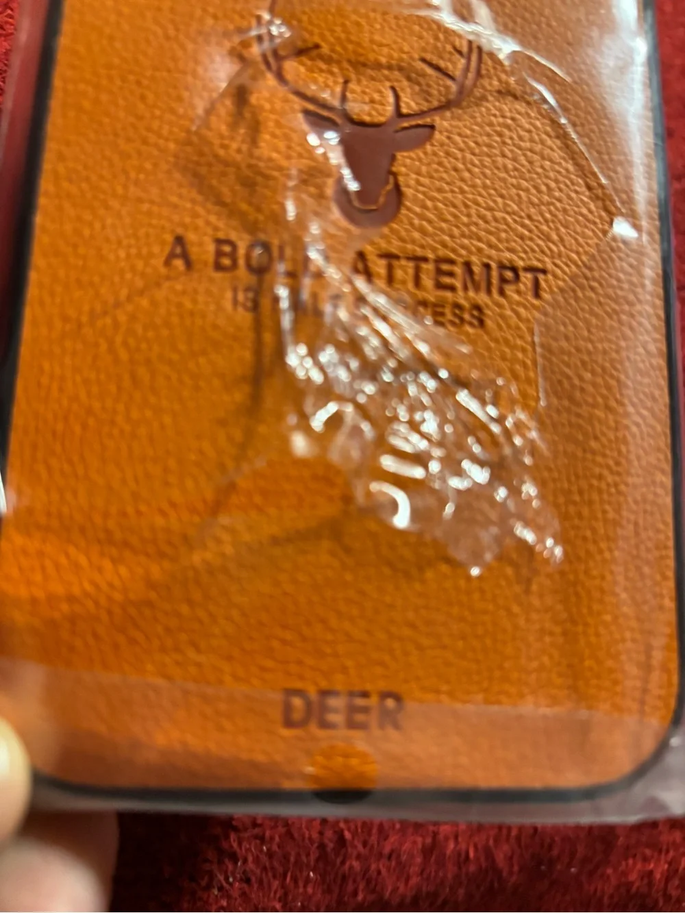 iPhone 15 pro Max Twick Faux Leather case , Deer home design at back of case New